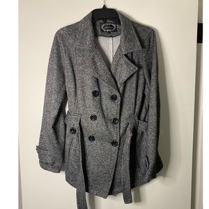 Gray and black pea coat